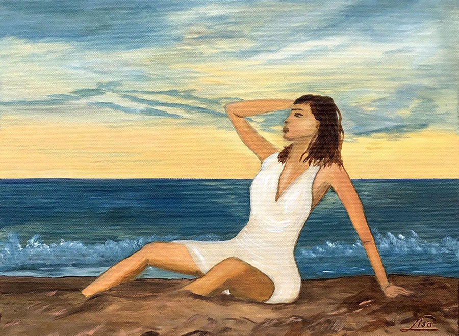 Lány a tengerparton olajfestmény